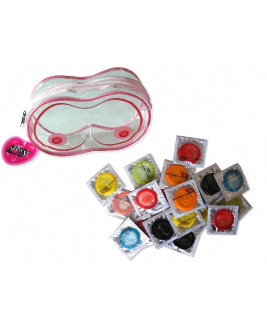CONDOM FRUIT ASSORTITI 18 PZ CON CONFEZIONE REGALO PORTACONDOM PROFILATTICI PRESERVATIVI